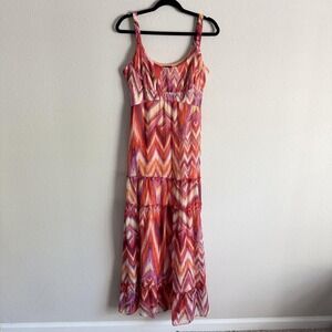 Chaya Dress Womens 12 Multicolor Chevron Maxi Sleeveless Tiered Boho Scoop Neck